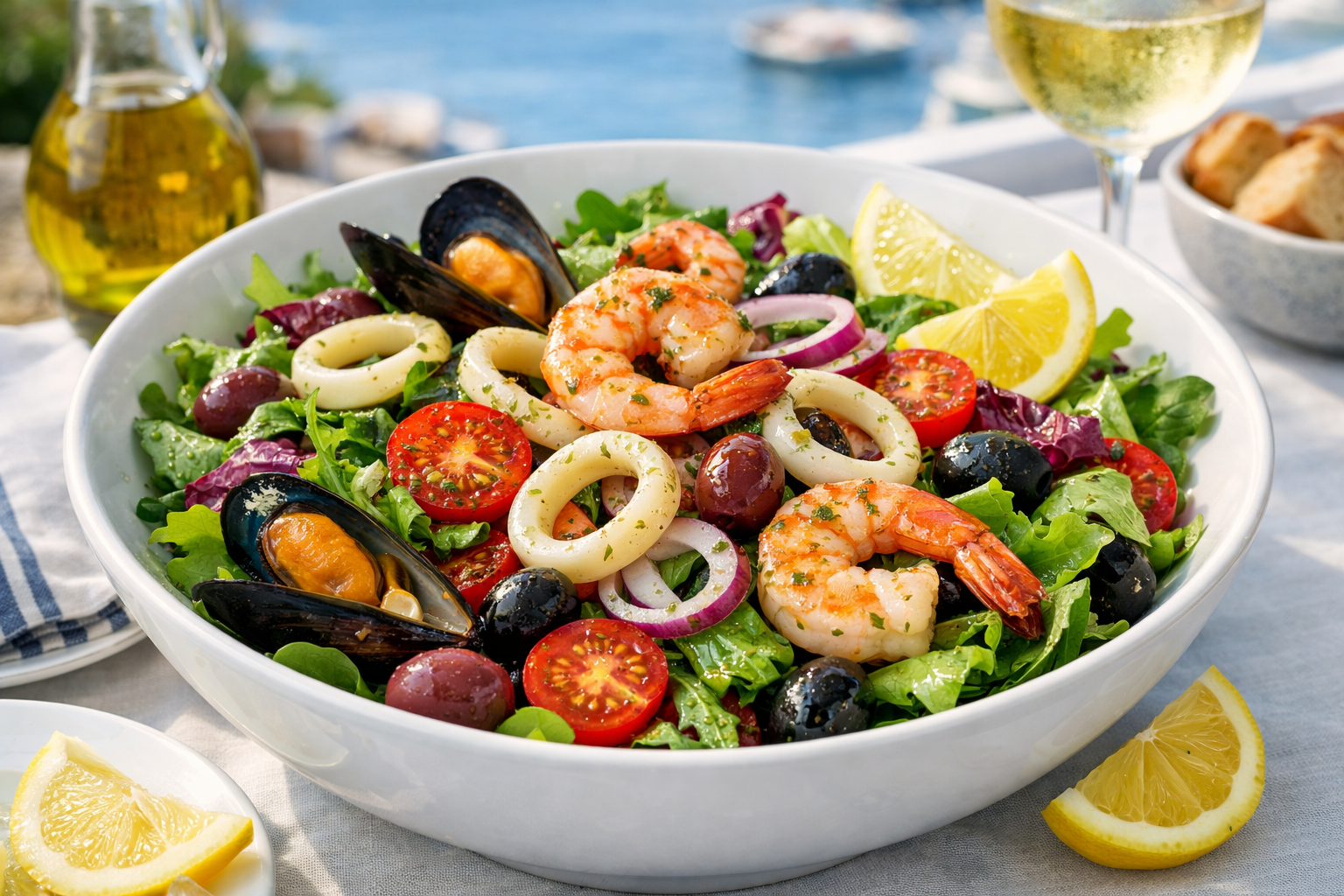 Deniz ürünleri salata tabağı