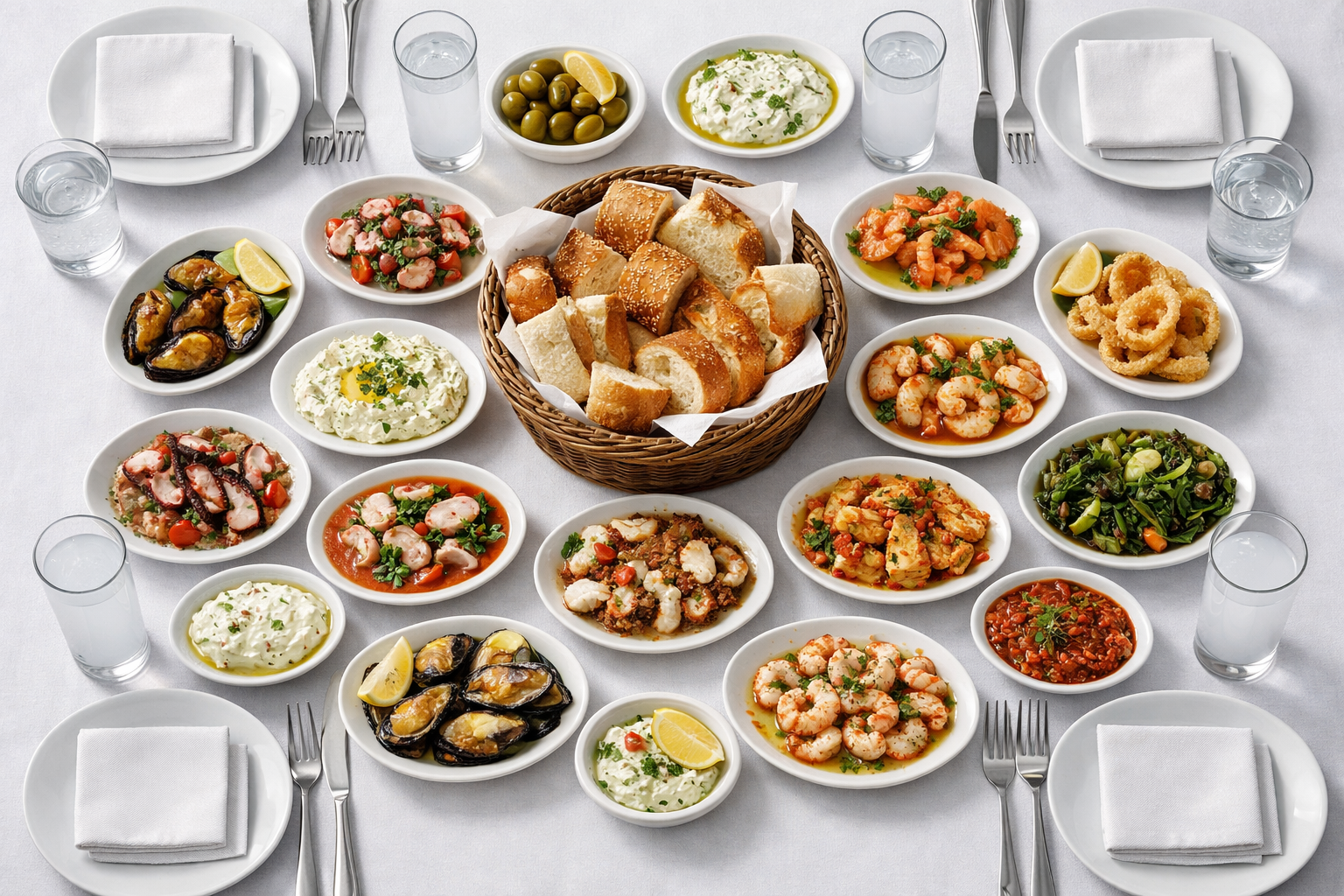 Deniz ürünleri meze sofrası düzeni